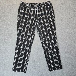 Faded Glory Dress Pants Womens 12 Black White Check Cotton Stretch Straight Leg